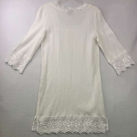 Talbots Womens Gauze Cotton Scalloped Crochet Lace Dress Coverup Beach Vacation - Picture 7 of 12